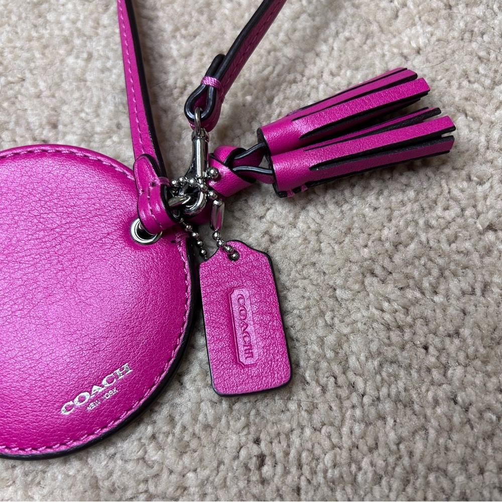 Coach Fuchsia Leather mirror bag charm with Tassel - Picture 3 of 7